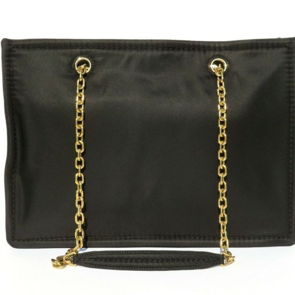 Prada Black Nylon Gold Chain Convertible Crossbody Shoulder Shopping Tote - Picture 4 of 7